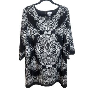 Old Navy Black & White Floral Paisley Shift Dress  - 3/4 Sleeve Size XL
